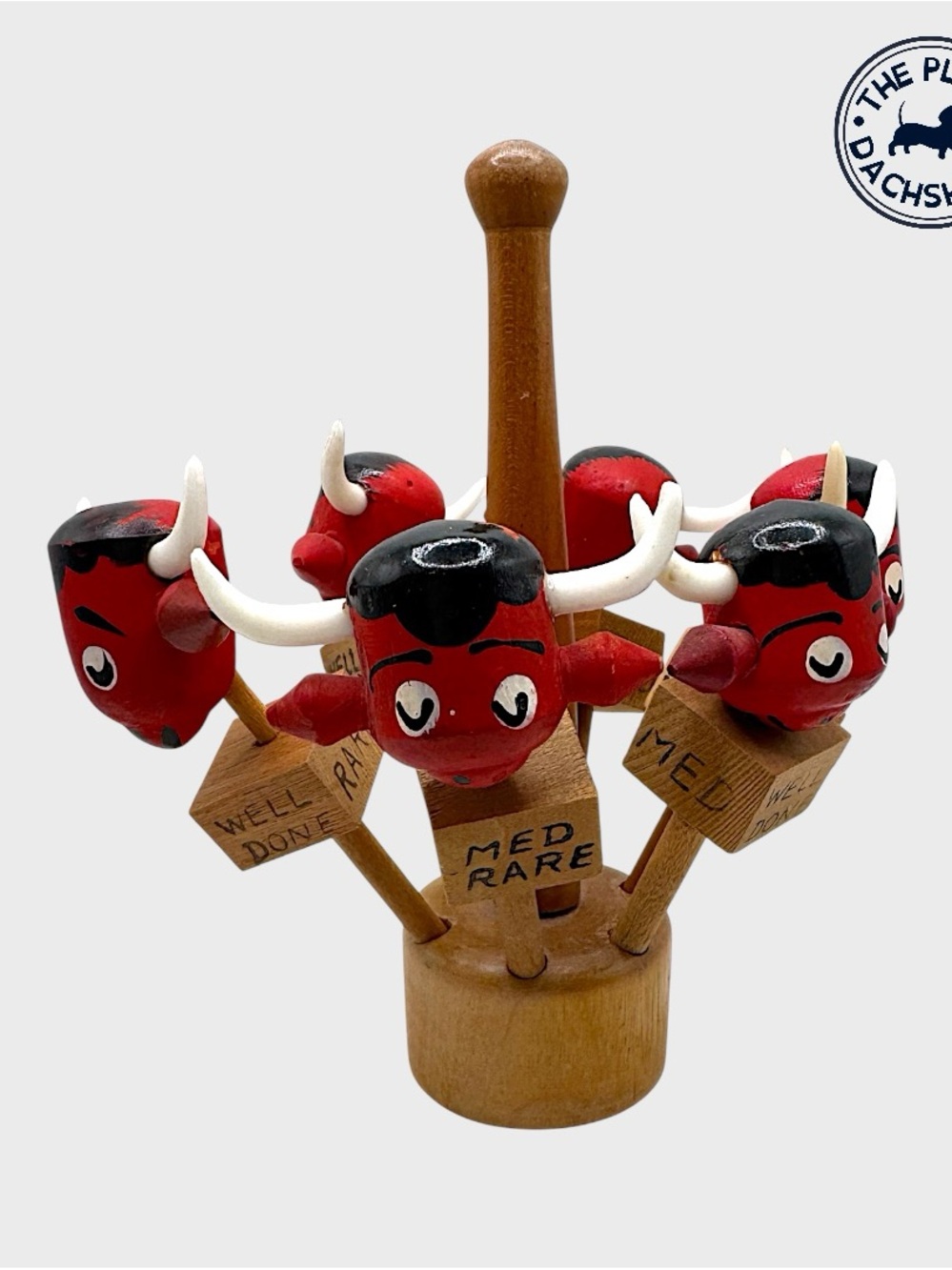 Vintage Wooden Bull Head Steak Marker Set